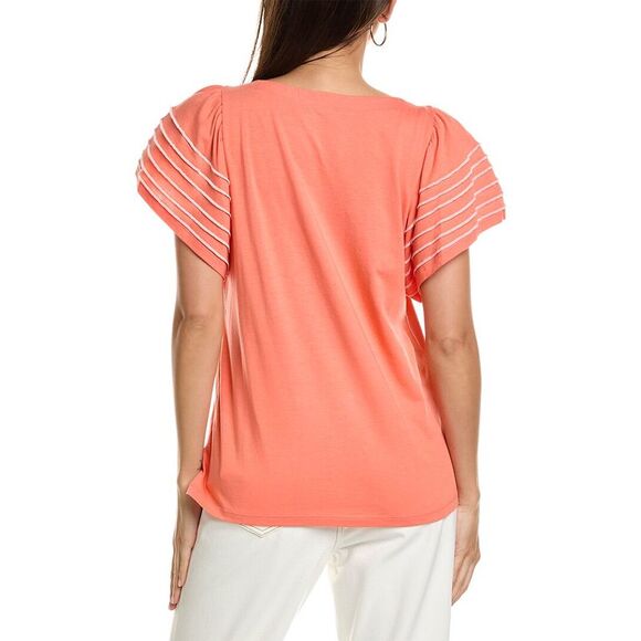 Jones New York Womens  Flutter Sleeve T-Shirt, Orange - Picture 2 of 3